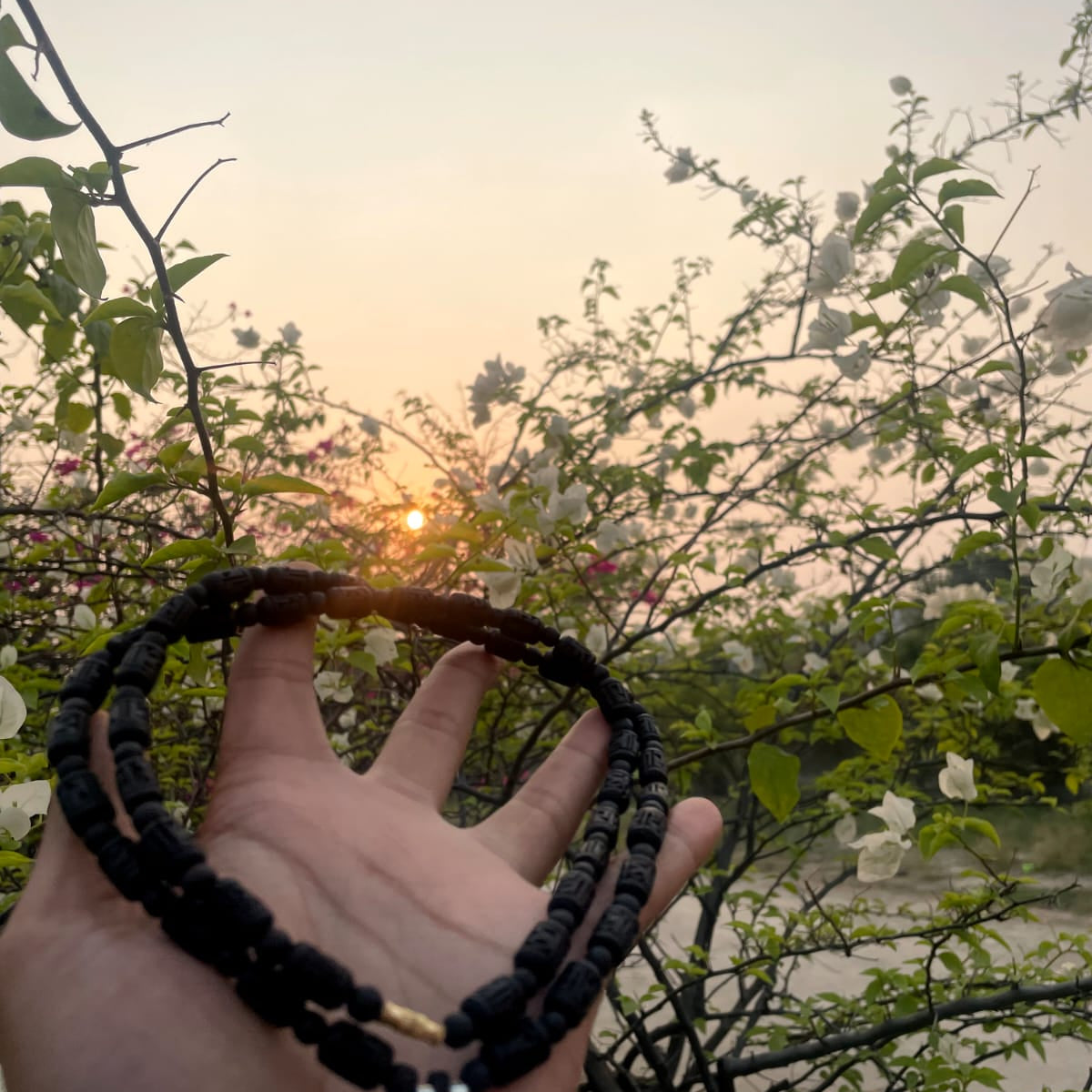 Black Pure Tulsi Double Round Kanthi Mala with Radha Naam and Brajraj Kavach