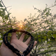 Black Pure Tulsi Double Round Kanthi Mala with Radha Naam and Brajraj Kavach