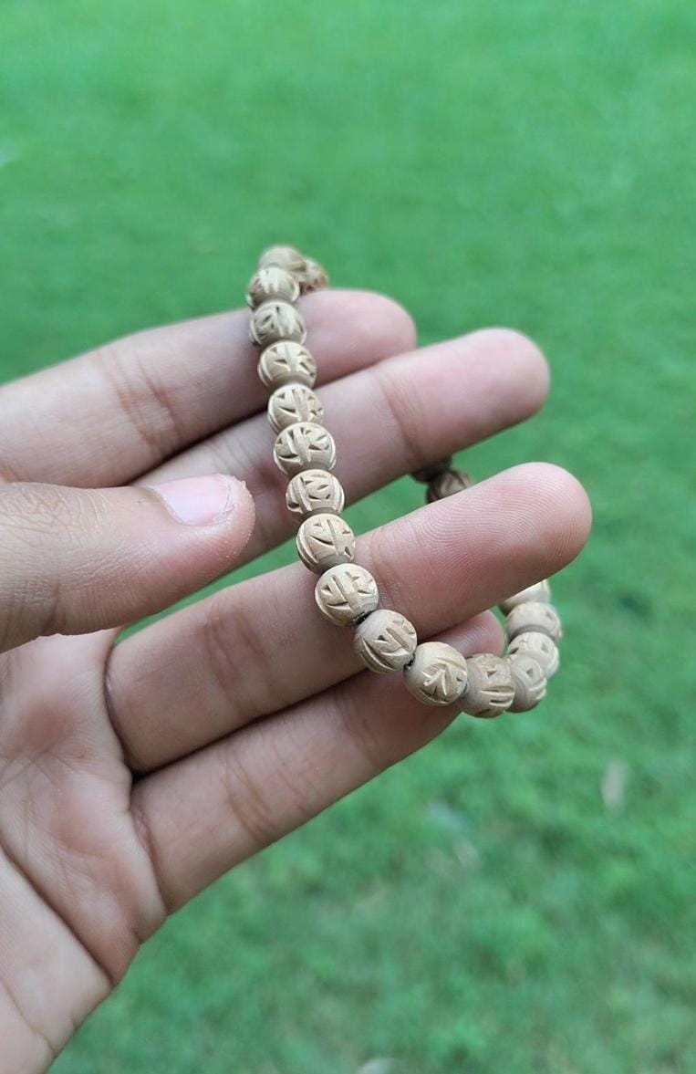 Radha Naam Carved Pure Tulsi Beads Bracelet