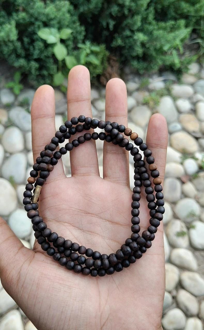 Small Black Tulsi Beads Two-Round Kanthi Mala