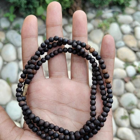 Small Black Tulsi Beads Two-Round Kanthi Mala