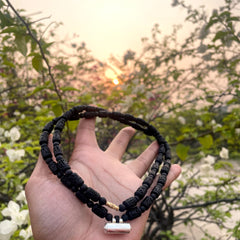 Black Pure Tulsi Double Round Kanthi Mala with Radha Naam and Brajraj Kavach