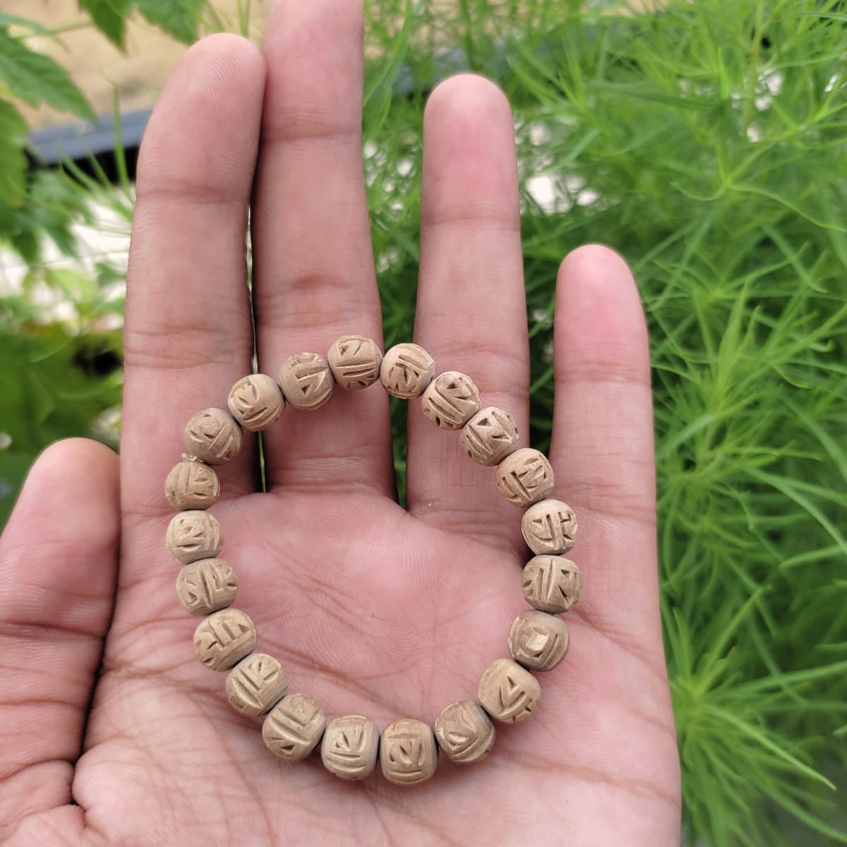 Radha Naam Carved Pure Tulsi Beads Bracelet